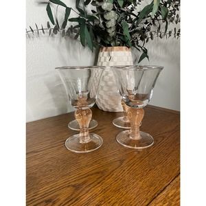 Blown Glass Goblets, Set of 4 Artland Iris Vintage Wine Glasses, Pink / Peach